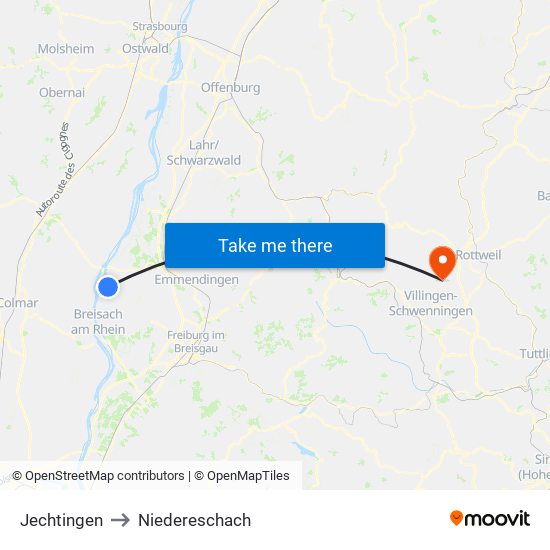 Jechtingen to Niedereschach map