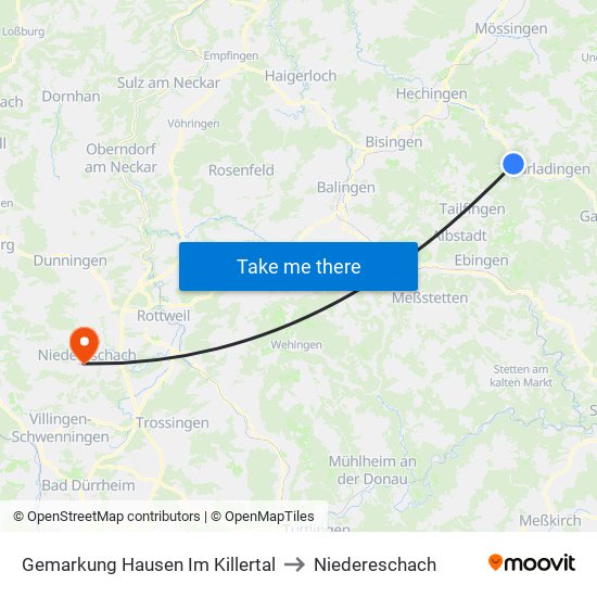 Gemarkung Hausen Im Killertal to Niedereschach map