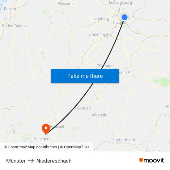 Münster to Niedereschach map