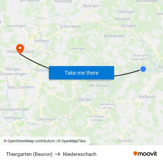 Thiergarten (Beuron) to Niedereschach map