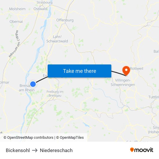 Bickensohl to Niedereschach map