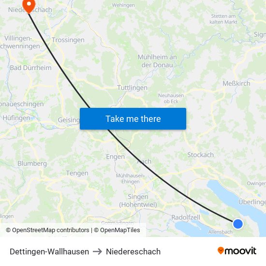 Dettingen-Wallhausen to Niedereschach map