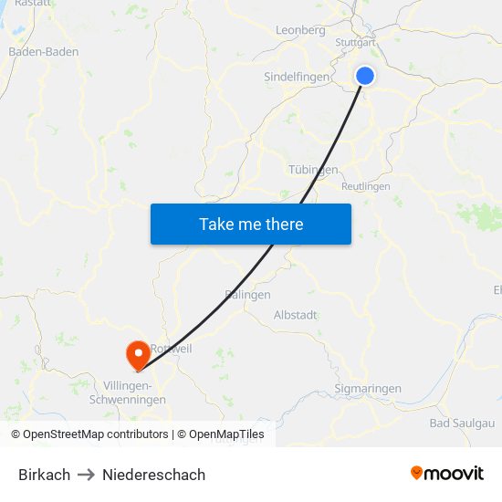 Birkach to Niedereschach map