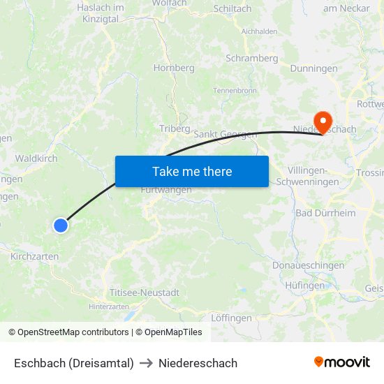 Eschbach (Dreisamtal) to Niedereschach map