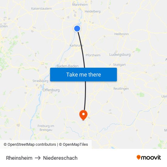 Rheinsheim to Niedereschach map