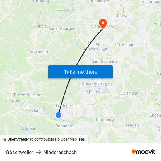 Göschweiler to Niedereschach map