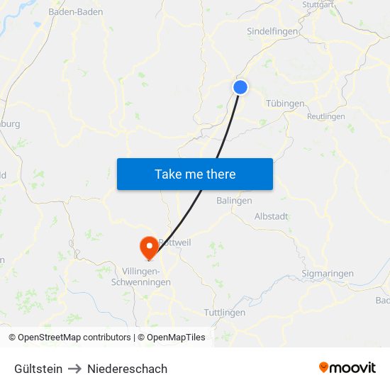 Gültstein to Niedereschach map