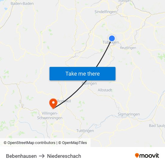 Bebenhausen to Niedereschach map