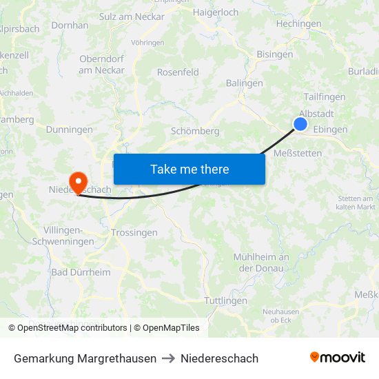 Gemarkung Margrethausen to Niedereschach map