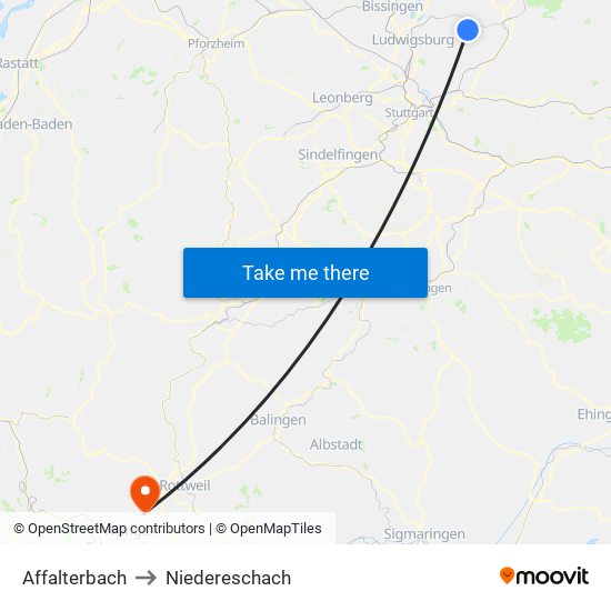 Affalterbach to Niedereschach map