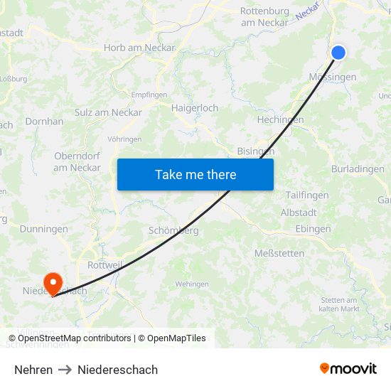 Nehren to Niedereschach map