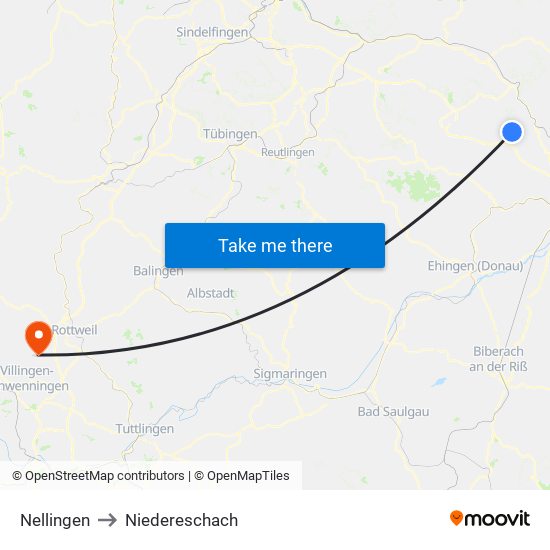 Nellingen to Niedereschach map