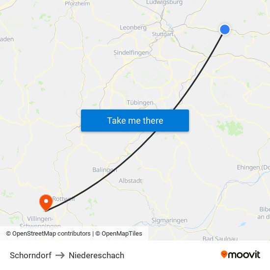 Schorndorf to Niedereschach map