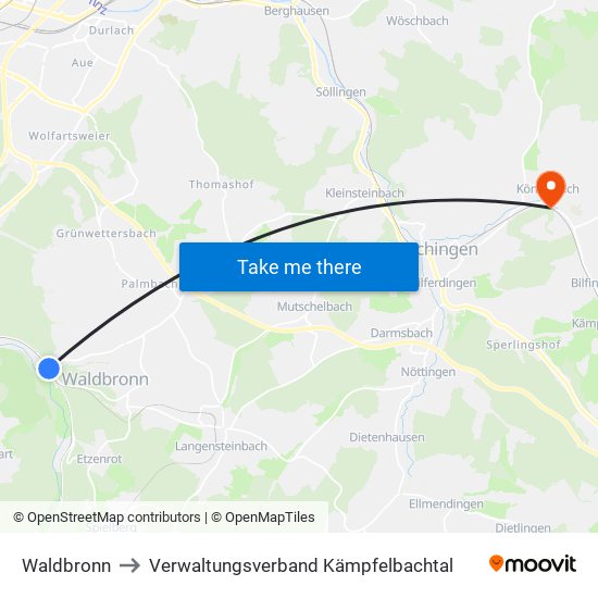 Waldbronn to Verwaltungsverband Kämpfelbachtal map