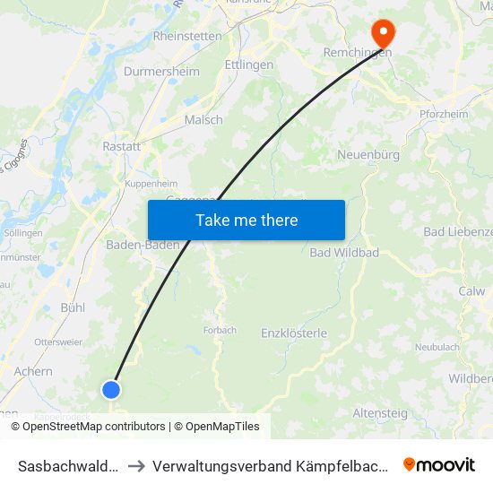 Sasbachwalden to Verwaltungsverband Kämpfelbachtal map