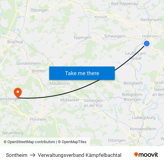 Sontheim to Verwaltungsverband Kämpfelbachtal map