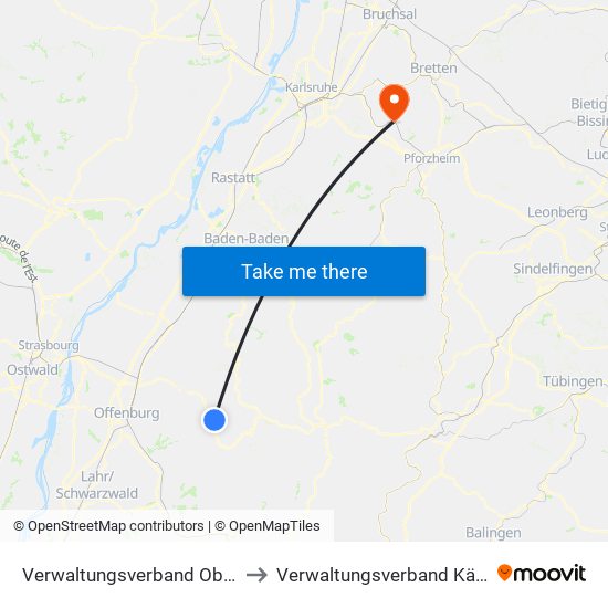 Verwaltungsverband Oberes Renchtal to Verwaltungsverband Kämpfelbachtal map