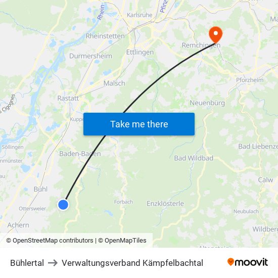 Bühlertal to Verwaltungsverband Kämpfelbachtal map