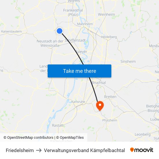 Friedelsheim to Verwaltungsverband Kämpfelbachtal map