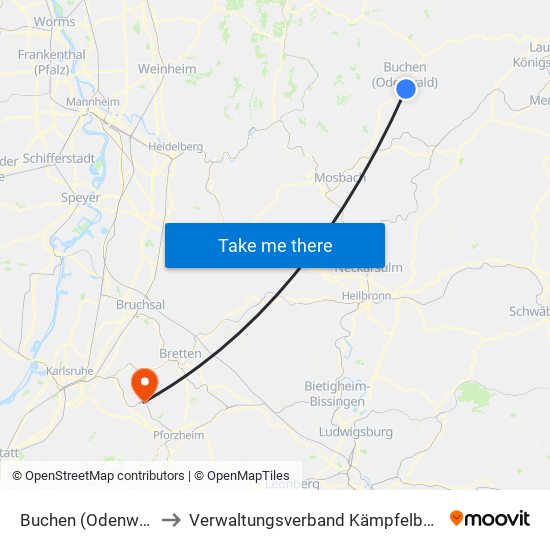 Buchen (Odenwald) to Verwaltungsverband Kämpfelbachtal map
