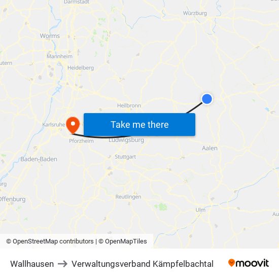 Wallhausen to Verwaltungsverband Kämpfelbachtal map