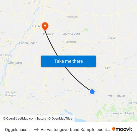 Oggelshausen to Verwaltungsverband Kämpfelbachtal map