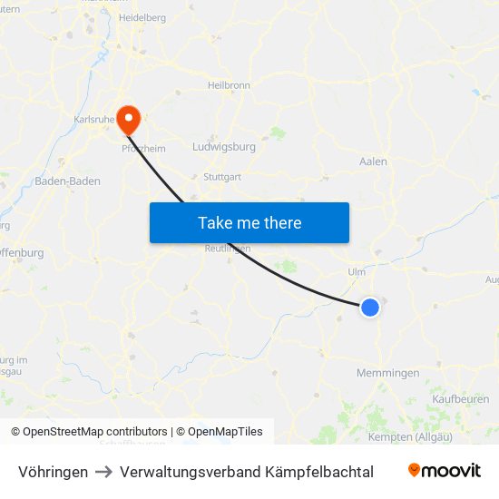 Vöhringen to Verwaltungsverband Kämpfelbachtal map