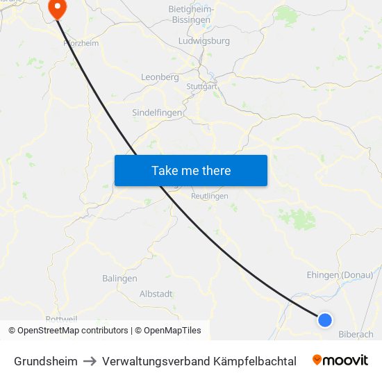 Grundsheim to Verwaltungsverband Kämpfelbachtal map