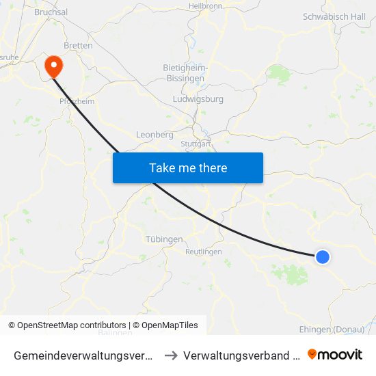 Gemeindeverwaltungsverband Laichinger Alb to Verwaltungsverband Kämpfelbachtal map