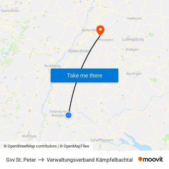 Gvv St. Peter to Verwaltungsverband Kämpfelbachtal map