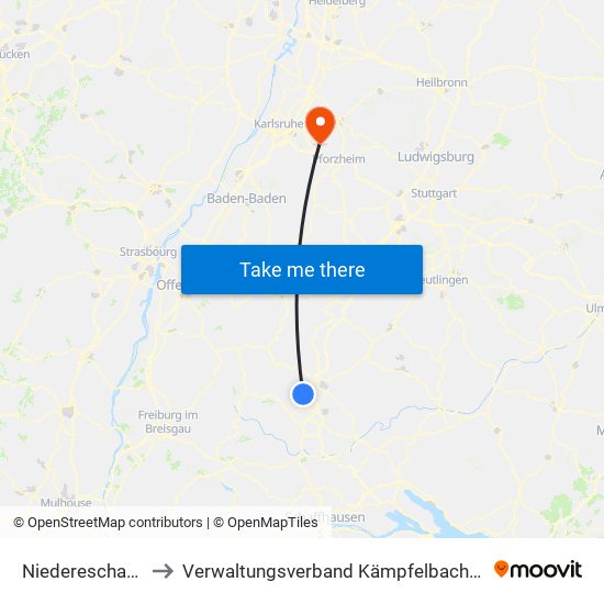 Niedereschach to Verwaltungsverband Kämpfelbachtal map