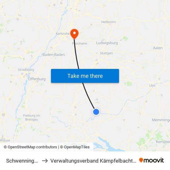 Schwenningen to Verwaltungsverband Kämpfelbachtal map