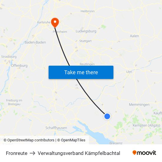 Fronreute to Verwaltungsverband Kämpfelbachtal map