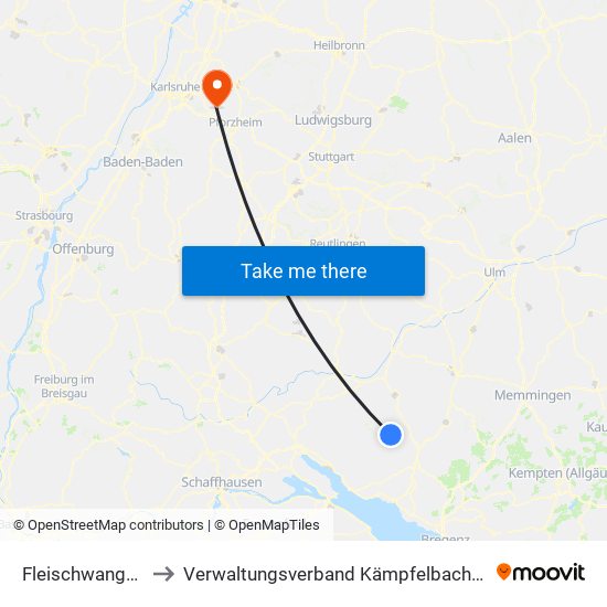 Fleischwangen to Verwaltungsverband Kämpfelbachtal map