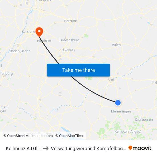 Kellmünz A.D.Iller to Verwaltungsverband Kämpfelbachtal map