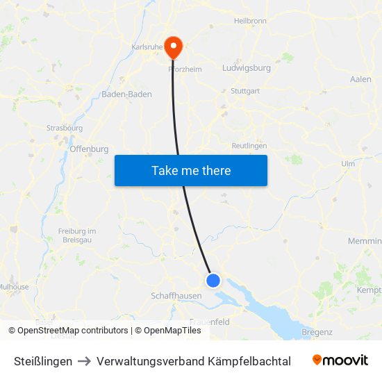 Steißlingen to Verwaltungsverband Kämpfelbachtal map
