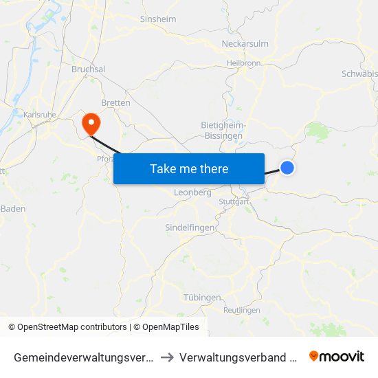 Gemeindeverwaltungsverband Winnenden to Verwaltungsverband Kämpfelbachtal map