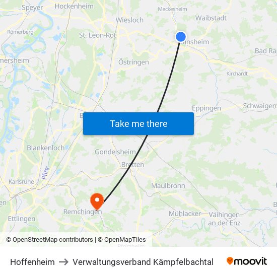 Hoffenheim to Verwaltungsverband Kämpfelbachtal map