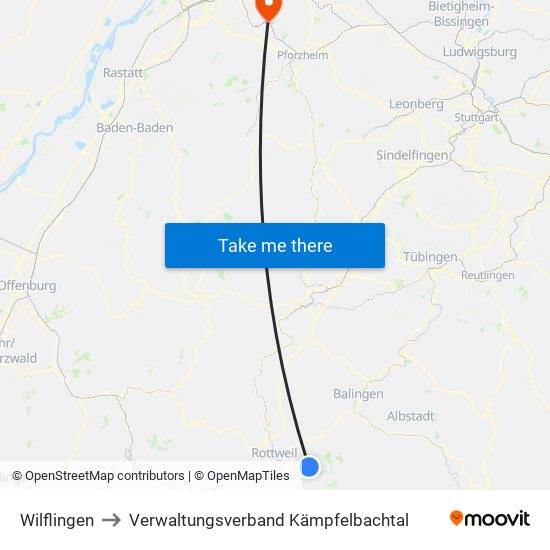 Wilflingen to Verwaltungsverband Kämpfelbachtal map