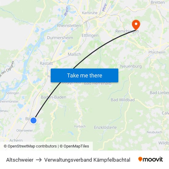 Altschweier to Verwaltungsverband Kämpfelbachtal map