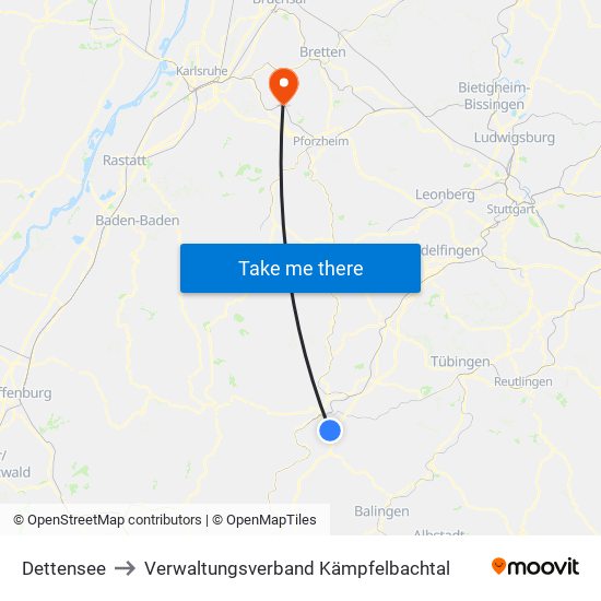 Dettensee to Verwaltungsverband Kämpfelbachtal map