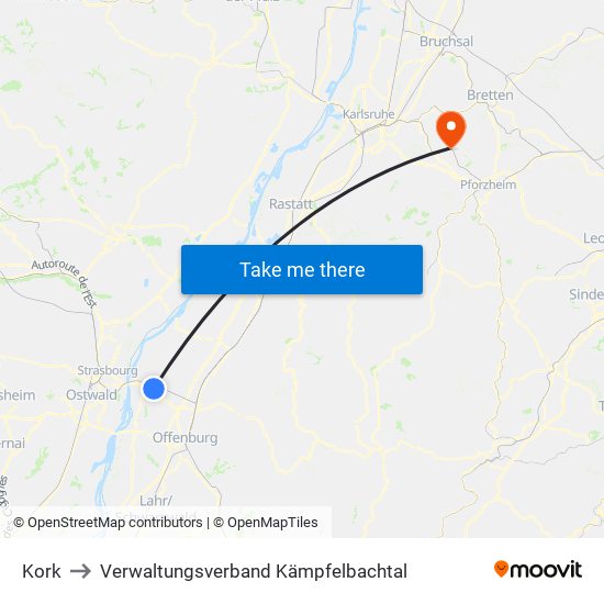 Kork to Verwaltungsverband Kämpfelbachtal map