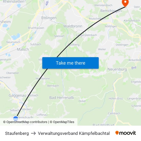 Staufenberg to Verwaltungsverband Kämpfelbachtal map