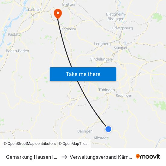 Gemarkung Hausen Im Killertal to Verwaltungsverband Kämpfelbachtal map