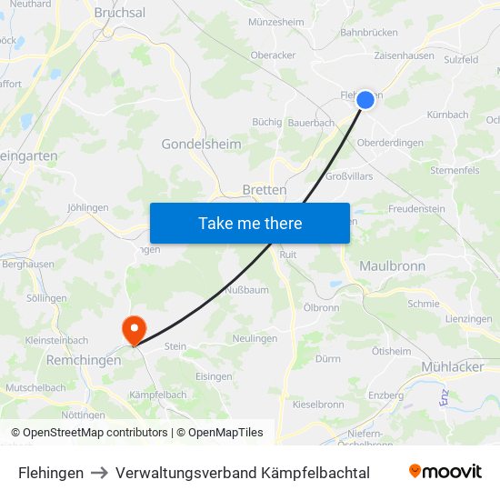 Flehingen to Verwaltungsverband Kämpfelbachtal map
