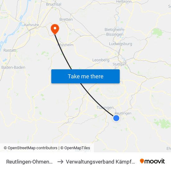 Reutlingen-Ohmenhausen to Verwaltungsverband Kämpfelbachtal map