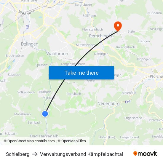 Schielberg to Verwaltungsverband Kämpfelbachtal map