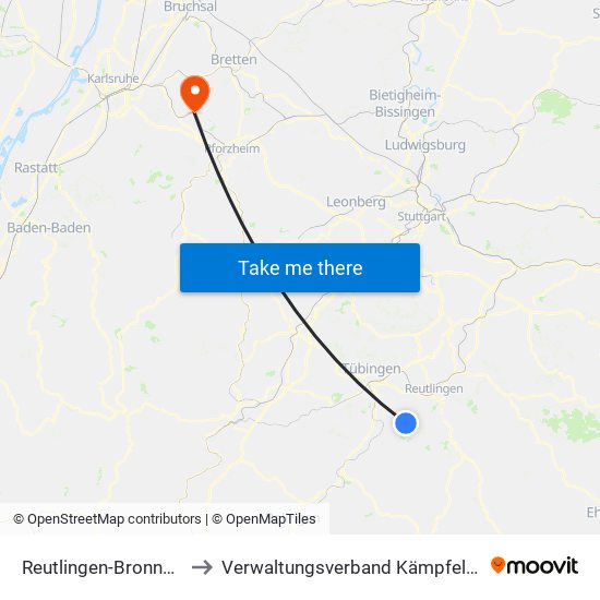 Reutlingen-Bronnweiler to Verwaltungsverband Kämpfelbachtal map