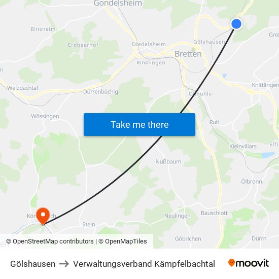 Gölshausen to Verwaltungsverband Kämpfelbachtal map