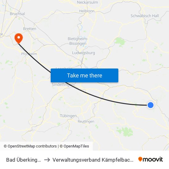Bad Überkingen to Verwaltungsverband Kämpfelbachtal map